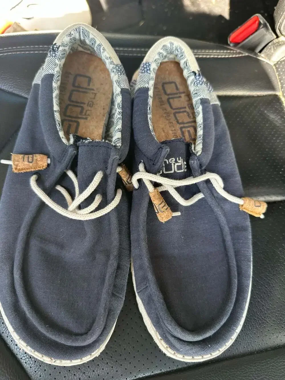 Hey Dude Men's Wally Linen Natural Navy Casual Slip-On Shoes Size US 8